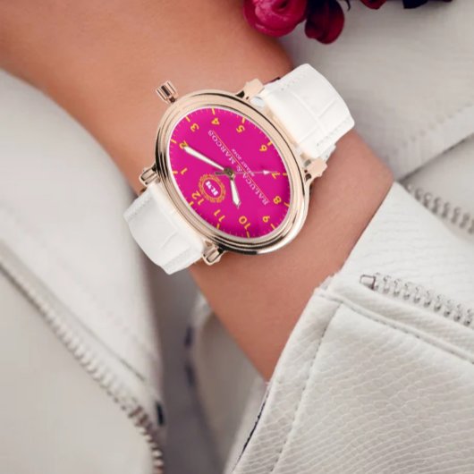 Personalized couple names monogram pink and yellow armbanduhr