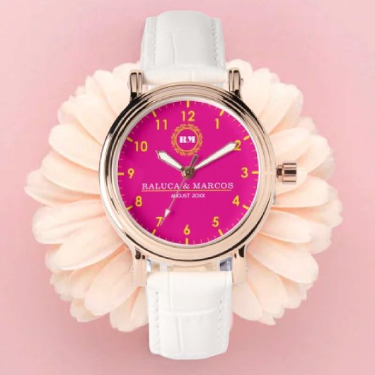 Personalized couple names monogram pink and yellow armbanduhr