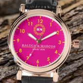 Personalized couple names monogram pink armbanduhr