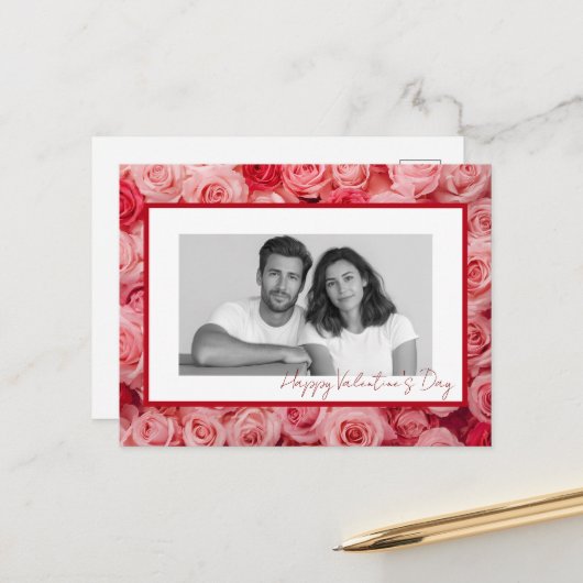 Personalized Couple Photo Valentine Roses Card Postkarte (Vorderseite/Rückseite Beispiel)