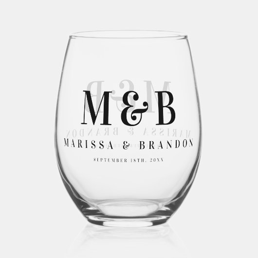 Personalized Couple Wedding Monogram Initials Weinglas Ohne Stiel (Rückseite)