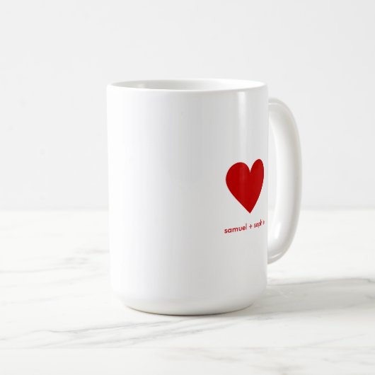 Personalized Couples Modern Red Heart Kaffeetasse (VorderseiteRechts)