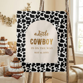 Personalized Cow Print Banner for First Rodeo Wandteppich