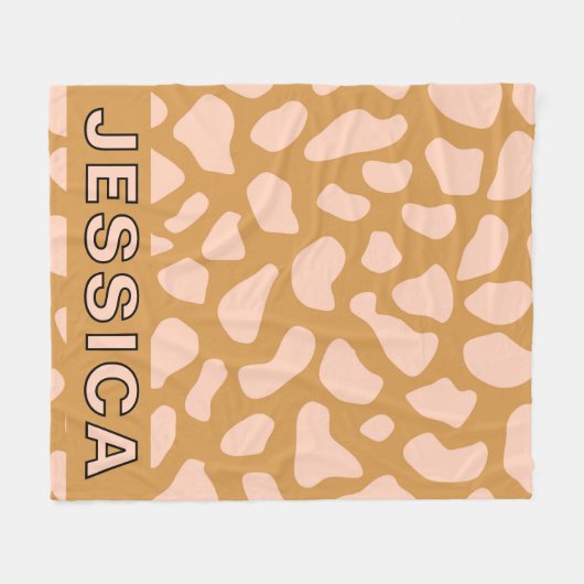 Personalized Cow Print Blush Pink Tan Fleecedecke (Vorderseite (Horizontal))