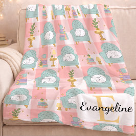 Personalized Cozy Aesthetic Cat Pattern Girl Pink Fleecedecke