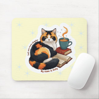 Personalized Cozy Calico Cat Reading Mousepad