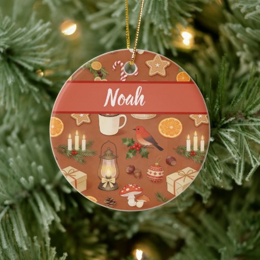 Personalized Cozy Christmas Name Ornament, Rustic Keramik Ornament (Baum)