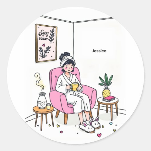 Personalized Cozy Daughter Gift Cute Self Care Runder Aufkleber (Vorderseite)