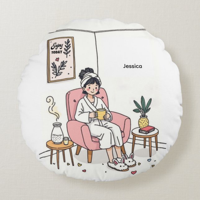 Personalized Cozy Daughter Gift Cute Self Care Rundes Kissen (Vorderseite)
