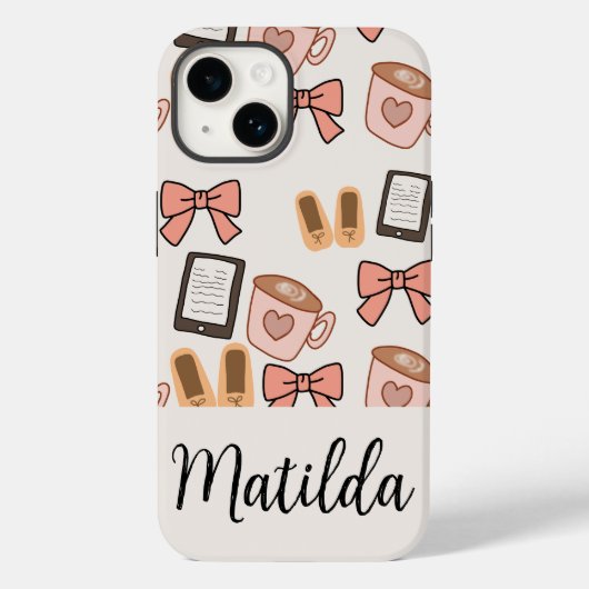 Personalized cozy Girly Bows & Coffee Pattern Case-Mate iPhone Hülle (Rückseite)