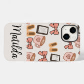 Personalized cozy Girly Bows & Coffee Pattern Case-Mate iPhone Hülle (Rückseite (Horizontal))
