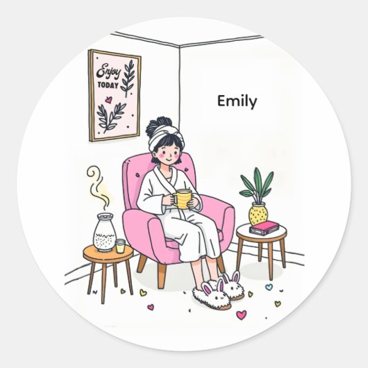 Personalized Cozy Mom Gift Soft Relaxing Self Care Runder Aufkleber (Vorderseite)