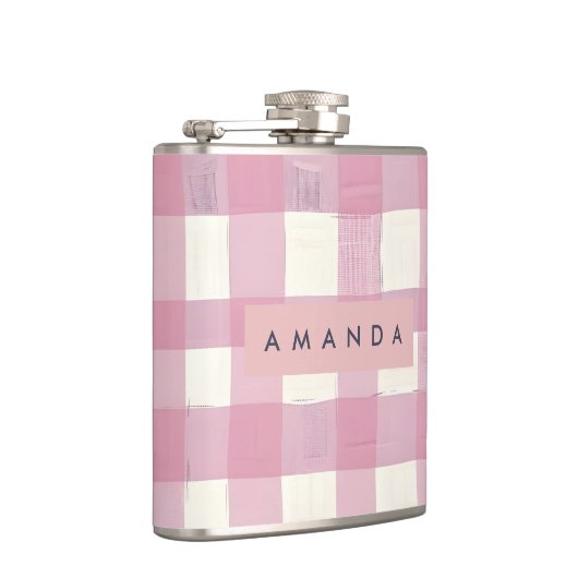 Personalized Cozy Pink Checkered Design Flachmann (Rechts)