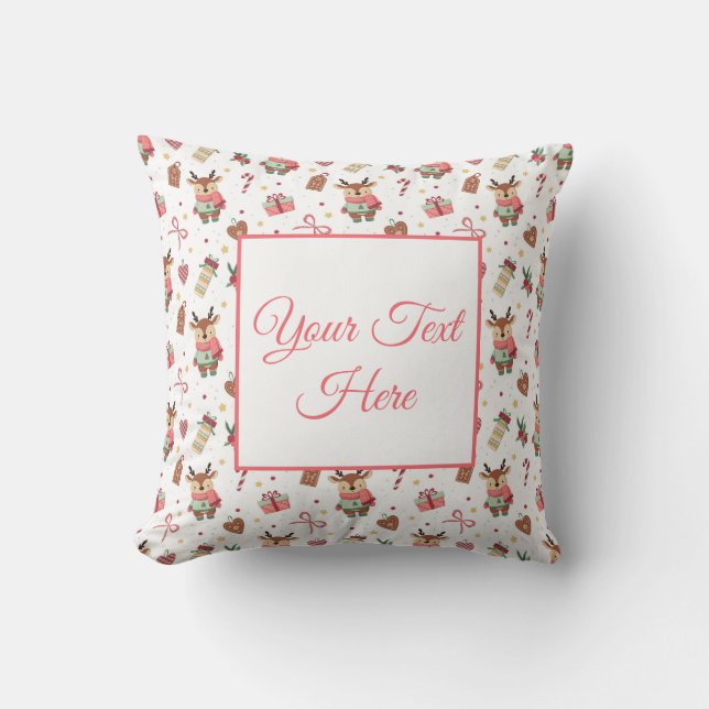 Personalized Cozy Reindeer Christmas Throw Pillow Kissen (Vorderseite)
