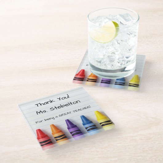 Personalized Crayon Teacher Drink Coaster Glasuntersetzer (Schrägansicht)