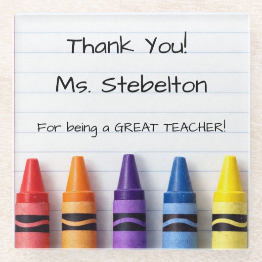 Personalized Crayon Teacher Drink Coaster Glasuntersetzer (Vorderseite)