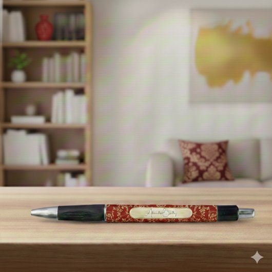Personalized Crimson Gold Damask Pattern Kugelschreiber