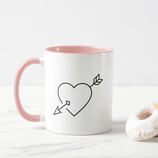 Personalized Cupid Struck Heart Arrow Coffee Mug Tasse (Mit Donut)