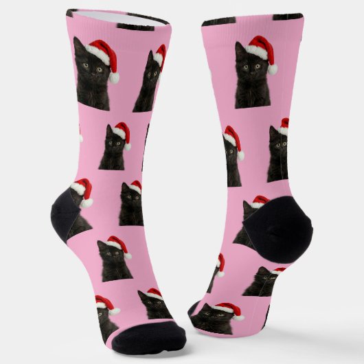 Personalized Custom Black Kitty Cat Christmas  Socken (Gewinkelt)