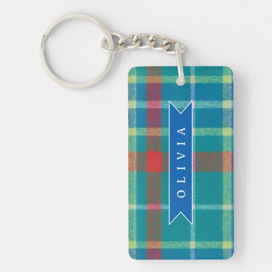 Personalized Custom Blue Plaid Preppy Style Schlüsselanhänger (Vorderseite)