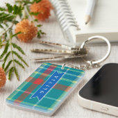 Personalized Custom Blue Plaid Preppy Style Schlüsselanhänger (Vorderseite rechts)