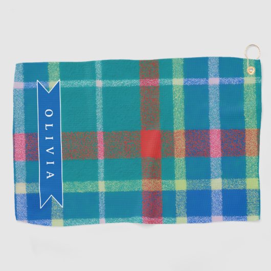 Personalized Custom Classic Blue Plaid Preppy Golfhandtuch (Horizontal)