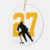 Personalized Custom Hockey Player Number Gold Keramik Ornament (Links)