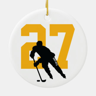 Personalized Custom Hockey Player Number Gold Keramik Ornament