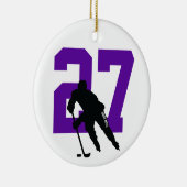 Personalized Custom Hockey Player Number Purple Keramik Ornament (Rechts)