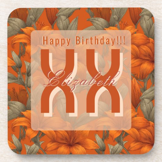 Personalized Custom Lilies Floral Adult Birthday Getränkeuntersetzer (Vorderseite)
