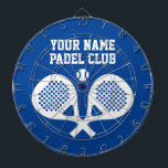 Personalized custom logo padel player dartboard dartscheibe<br><div class="desc">Personalized custom logo padel player dartboard. Crossed padel racket design with tennis ball.  Blue or custom color.</div>