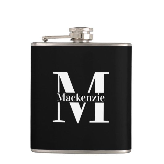 Personalized Custom Made Monogrammed Black Flachmann (Vorderseite)