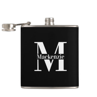 Personalized Custom Made Monogrammed Black Flachmann