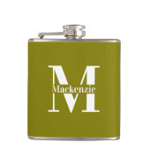 Personalized Custom Made Monogrammed Green Flachmann (Vorderseite)