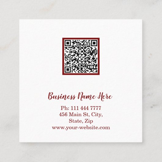 Personalized Custom Minimalist Modern QR Code Logo Quadratische Visitenkarte (Rückseite)