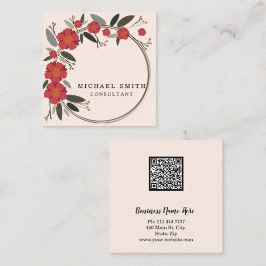 Personalized Custom Minimalist Modern QR Code Logo Quadratische Visitenkarte (Vorne/Hinten)