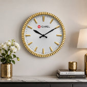 Personalized Custom Name & Monogram Silver Gold Große Wanduhr