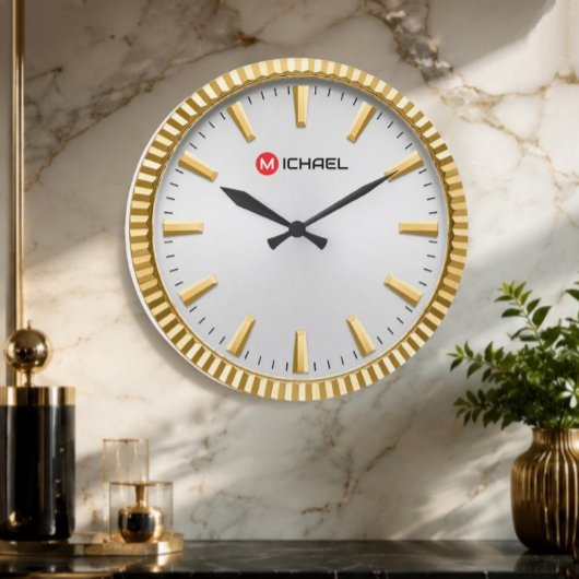 Personalized Custom Name & Monogram Silver Gold Große Wanduhr