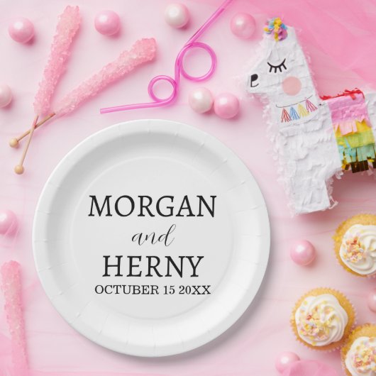 Personalized Custom Name Stylish Minimal Wedding Pappteller (Party)