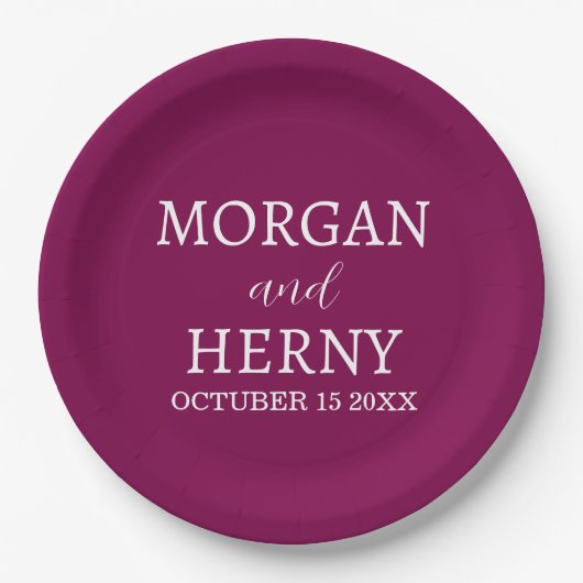 Personalized Custom Name Stylish Minimal Wedding Pappteller (Vorderseite)