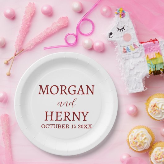 Personalized Custom Name Stylish Minimal Wedding Pappteller (Party)