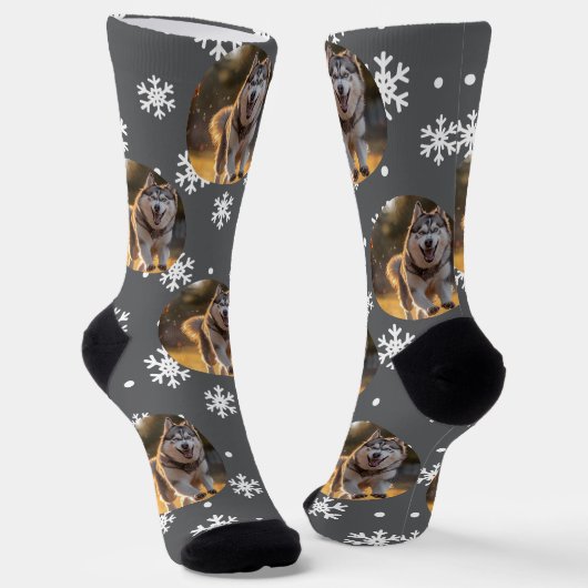 Personalized Custom Photo Blob - Snowflake Husky  Socken (Gewinkelt)