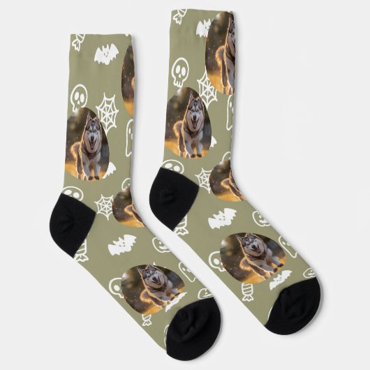Personalized Custom Photo - Halloween Doodles Socken (Rechts)