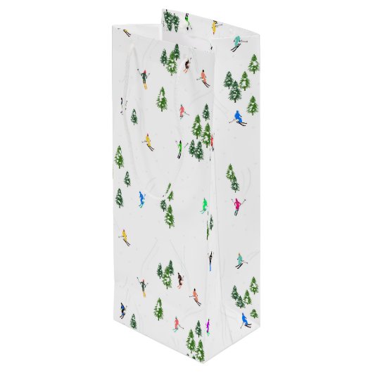 Personalized Custom text | Ski Holiday Skiers Geschenktüte Für Weinflaschen (Rückseite Schrägansicht)
