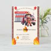 Personalized Cute 3D Fire Fighter Boy Birthday  Einladung (Stehend Vorderseite)