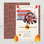 Personalized Cute 3D Fire Fighter Boy Birthday  Einladung (Vorne/Hinten)