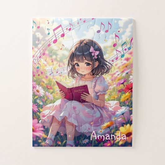 Personalized Cute Anime Girl Reading a Book Puzzle (Vertikal)