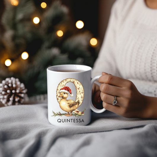 Personalized Cute Baby Duck in Santa Hat Letter Q Kaffeetasse