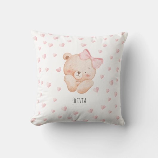 Personalized Cute Bear with pink Hearts  Kissen (Vorderseite)
