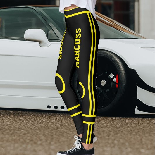Personalized Cute Black Yellow Stripes Custom Made Leggings